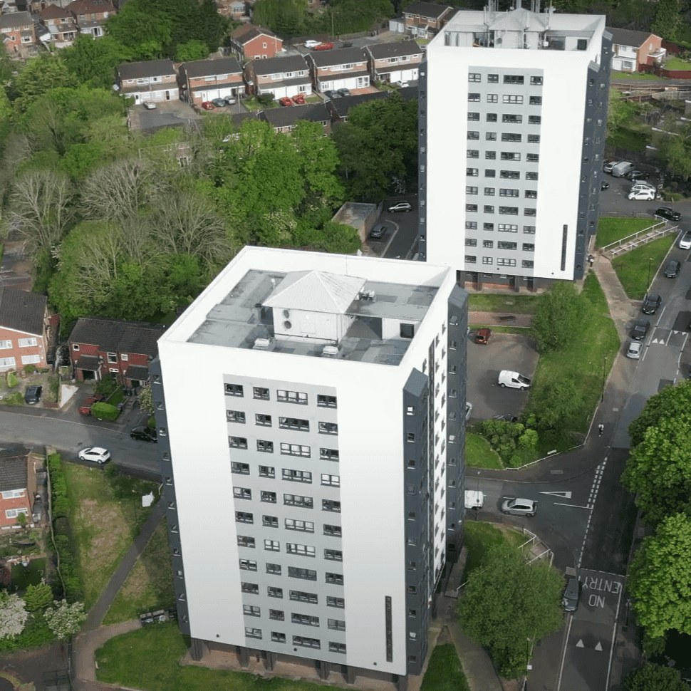 A Birmingham City Council housing block with the Cube X installed.
