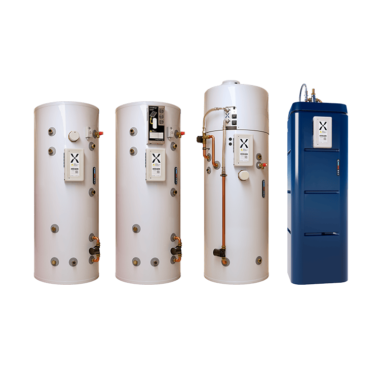 The full line up of Mixergy smart hot water cylinders.